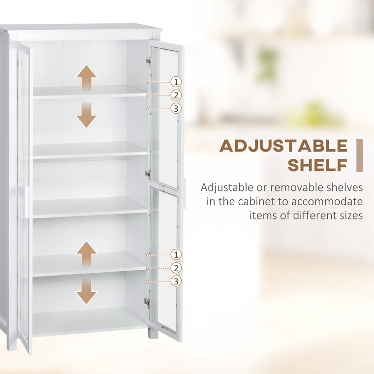 5-Tier Kitchen Pantry Cabinet with Glass Doors - White