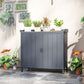 Garden Storage Cabinet, Outdoor Potting Bench Table with Galvanized Top and Shelf, Tool Shed with Double Doors, Grey