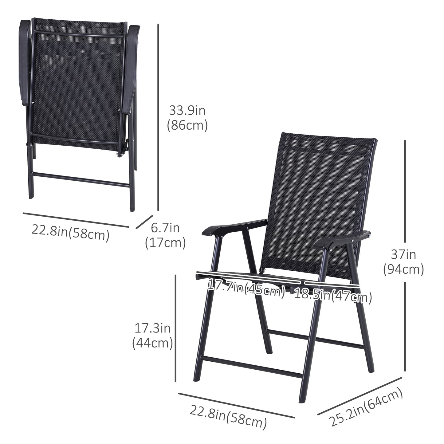 Outdoor Dining Chairs Set of 2, Folding Patio Dining Set with Texteline and Steel Frame for Park Convenient Seat