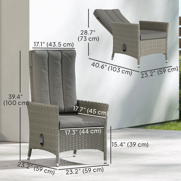 Wicker Recliner Chair with Adjustable Backrest - Grey