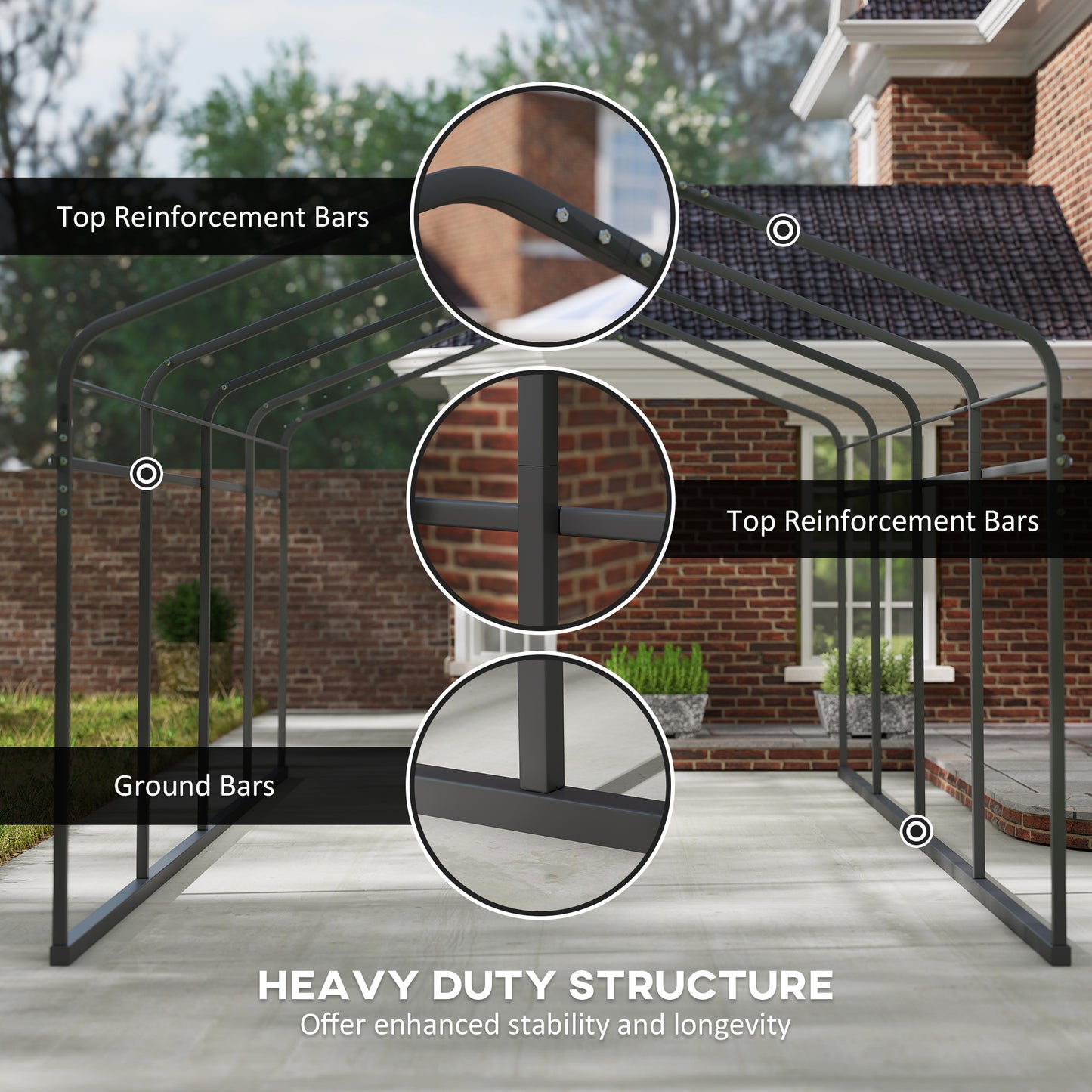 Metal Carport, Heavy Duty Garage Car Shelter with Galvanized Metal Roof and Removable Sidewalls, Light Grey