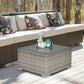 Rattan Garden Coffee Table, 25.6" Square Garden Rattan Table with Tempered Glass Top, Grey - Grey