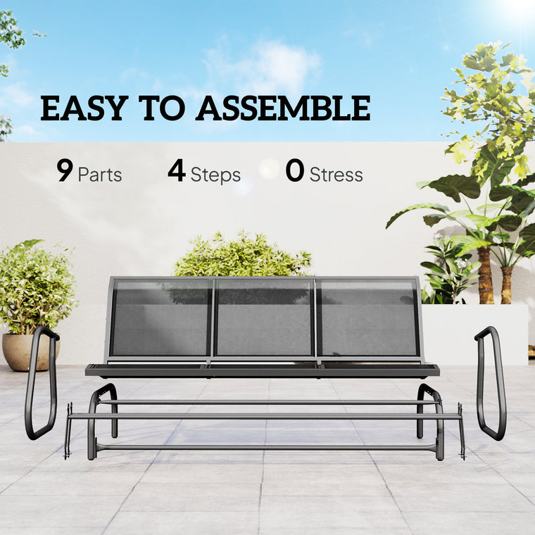 3-Seat Glider Chair with Steel Frame and Sling Seat