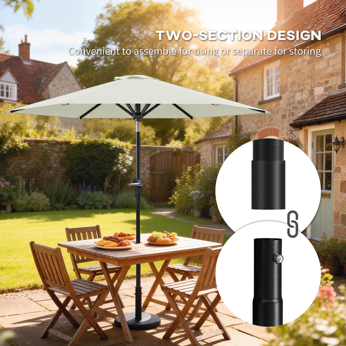 Cream White Patio Sun Umbrella with 6 Ribs