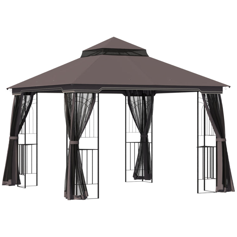 10' x 10' Coffee Soft-Top Gazebo with Double Tier Roof & Hooks