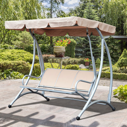 Beige 3-Seat Metal Swing Hammock with Canopy Cover