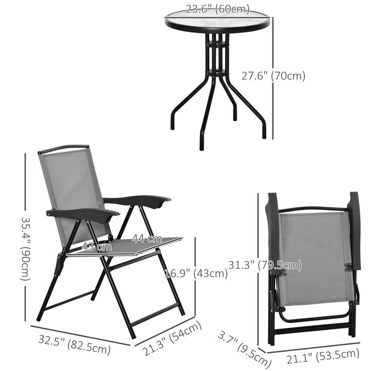 Grey Folding Bistro Set with Reclining Backrest