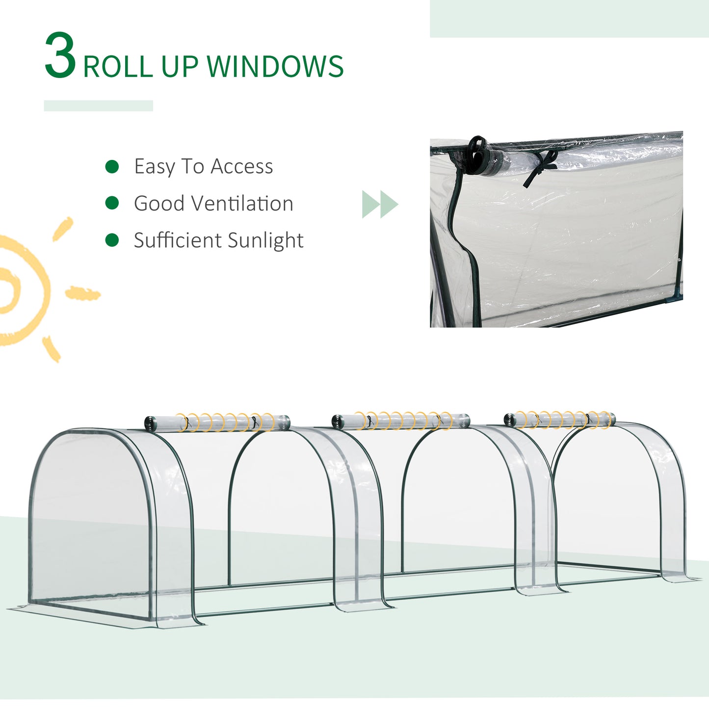 138"x39"x32" Transparent PVC Mini Tunnel Greenhouse Garden Green Grow Shed Portable Plant Flower Warm House Steel Frame Zipped Doors