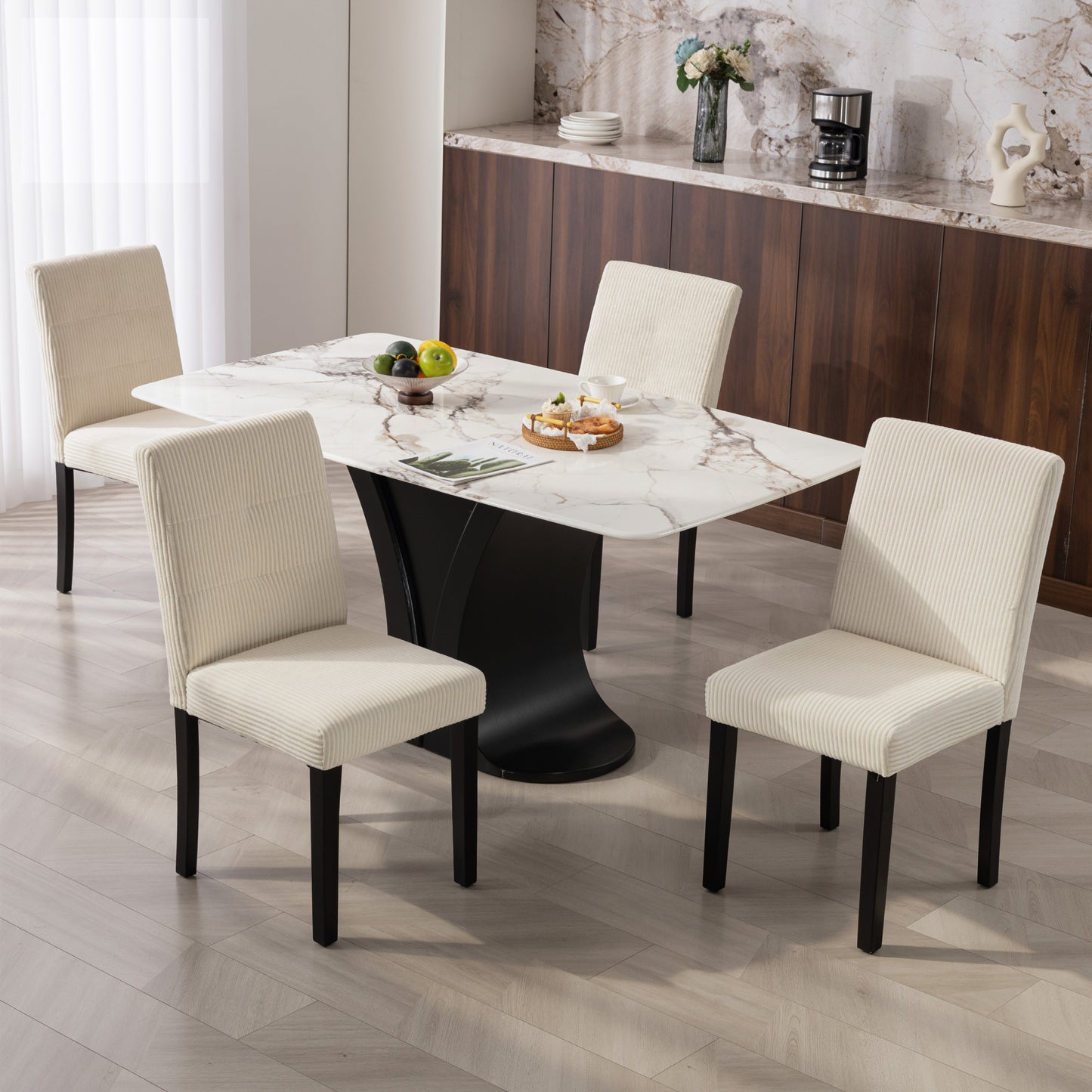 Modern Dining Chairs Set of 4, Kitchen Chairs with Rubberwood Legs and Padded Seat, Beige