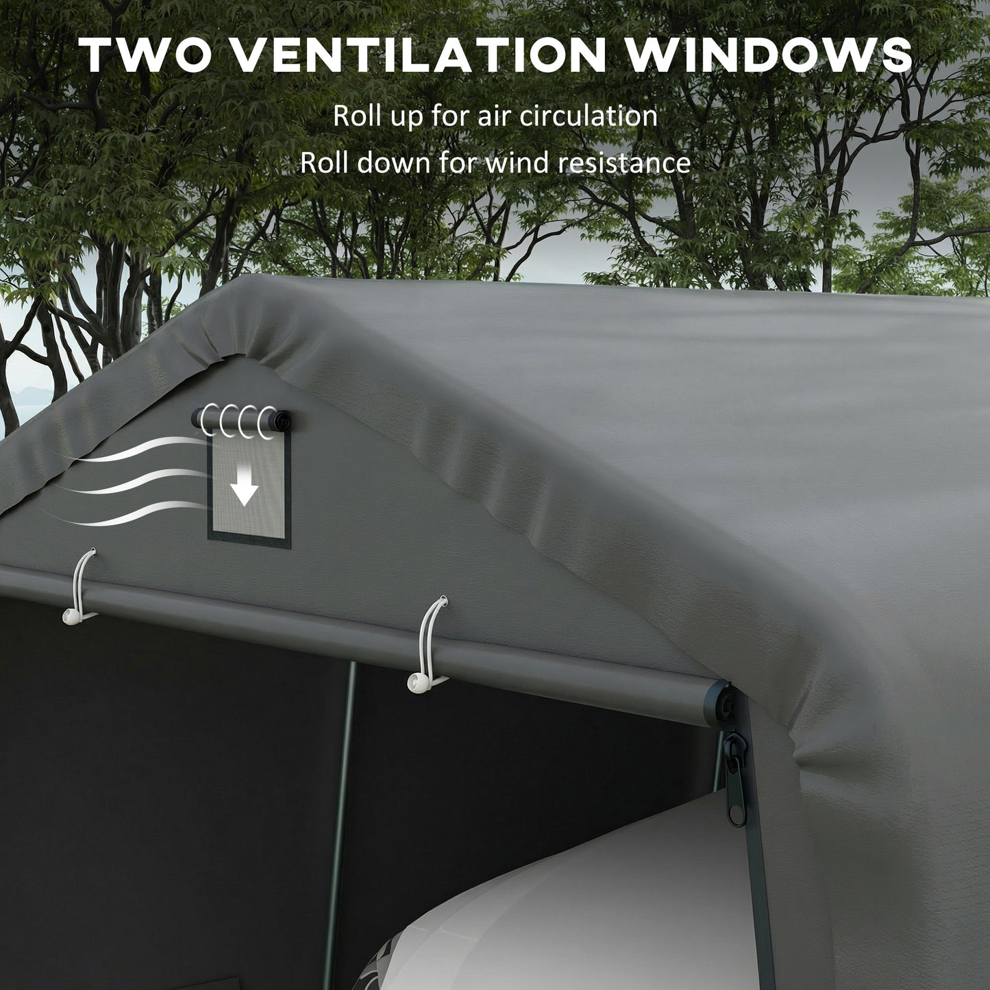 Portable Garage, Heavy Duty Carport Canopy with Ventilation Windows and Large Roll-up Door, Dark Grey