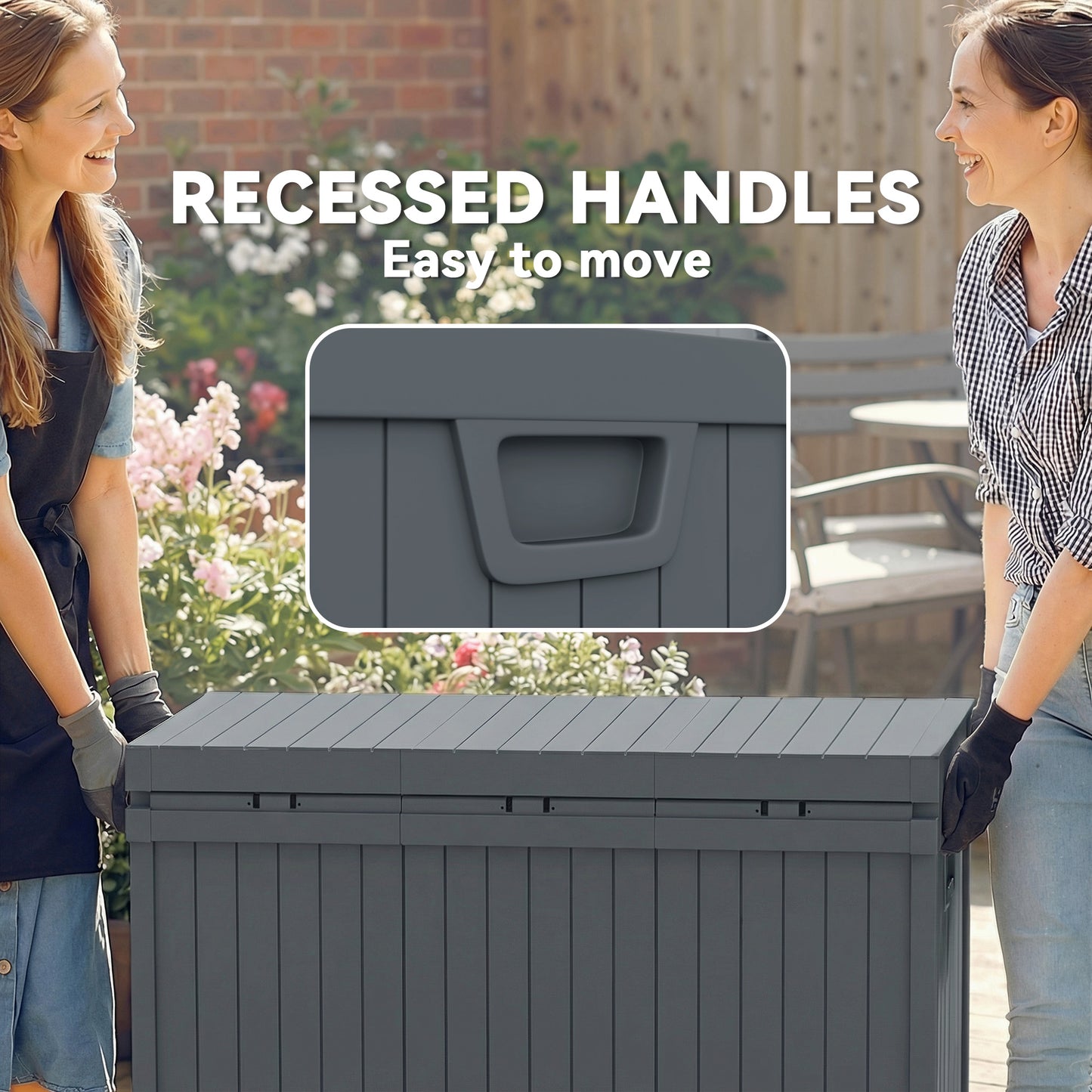 70-Gallon Resin Deck Box with Handles - Dark Grey