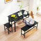 Extendable Dining Table Set, 5-Piece Dining Set for 4-6 with 2 Benches and 2 Stools for Small Spaces, Black
