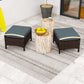2 Pieces Wicker Outdoor Ottoman with Removable Cushion, Rattan Outdoor Footstool, Footrest and Side Table, Blue