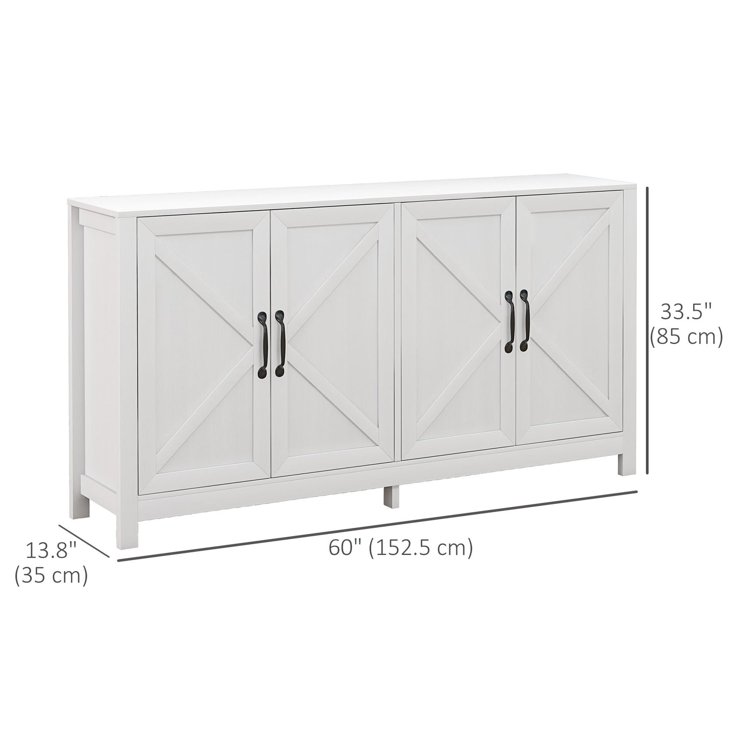 Sideboard Buffet, Storage Cabinet with Barn Door and Adjustable Shelf, TV Stand for TVs up to 65 Inches, White