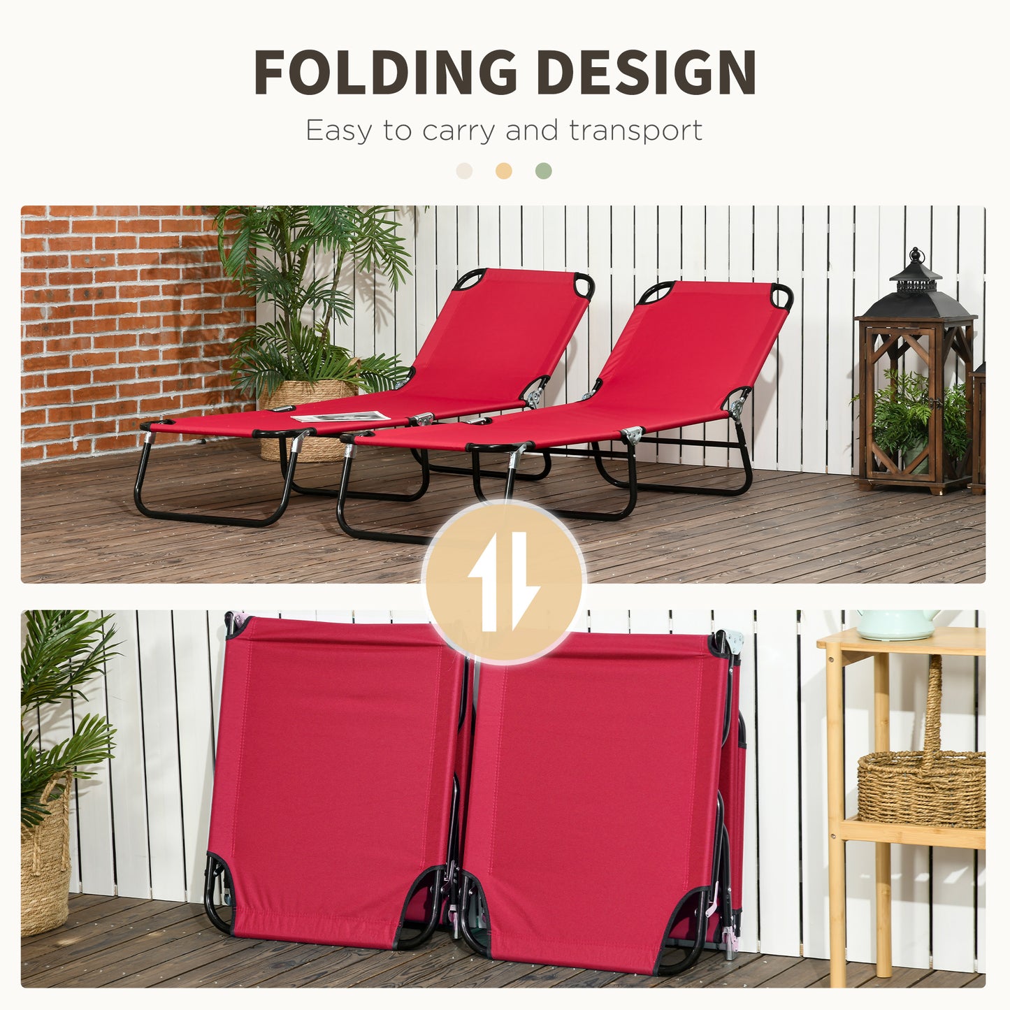 Set of 2 Folding Outdoor Lounge Chair, Sun Tanning Chairs with Reclining Back, Breathable Mesh for Beach Patio, Grey