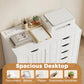 Mobile Lateral Filing Cabinet with 5 Drawers, Printer Stand with Power Outlets and USB Ports for Home Office, White