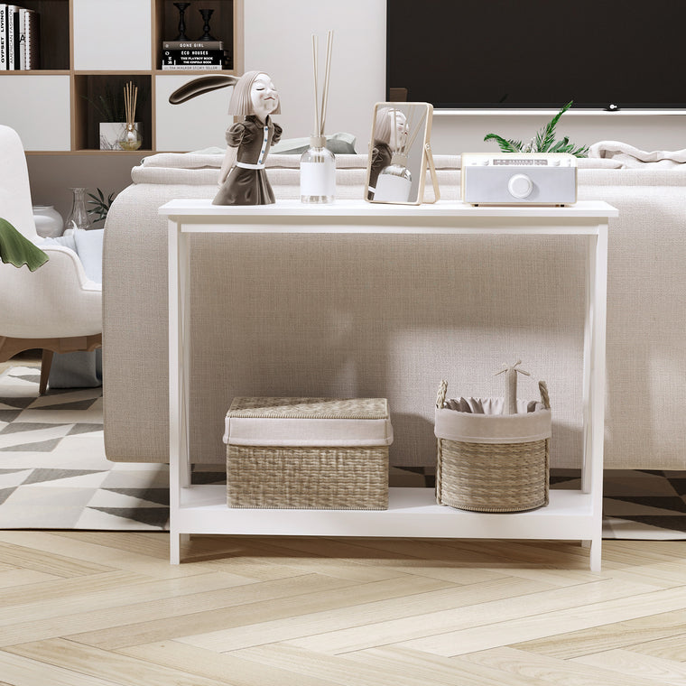 40" X-Design Console Table with Shelf - White