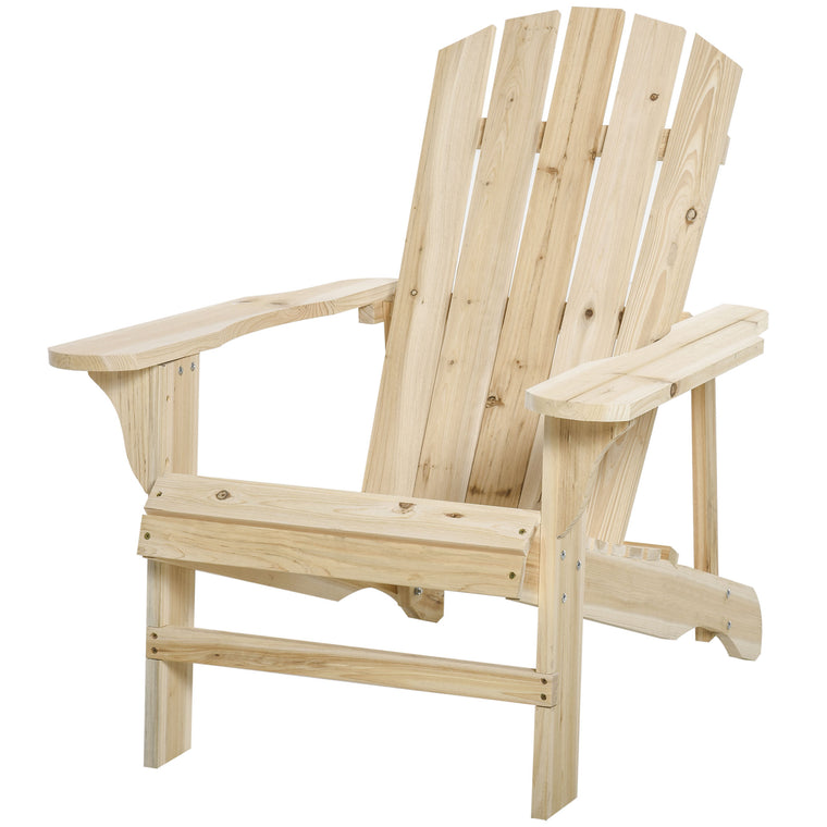 Natural Wood Adirondack Chair with Slatted Design