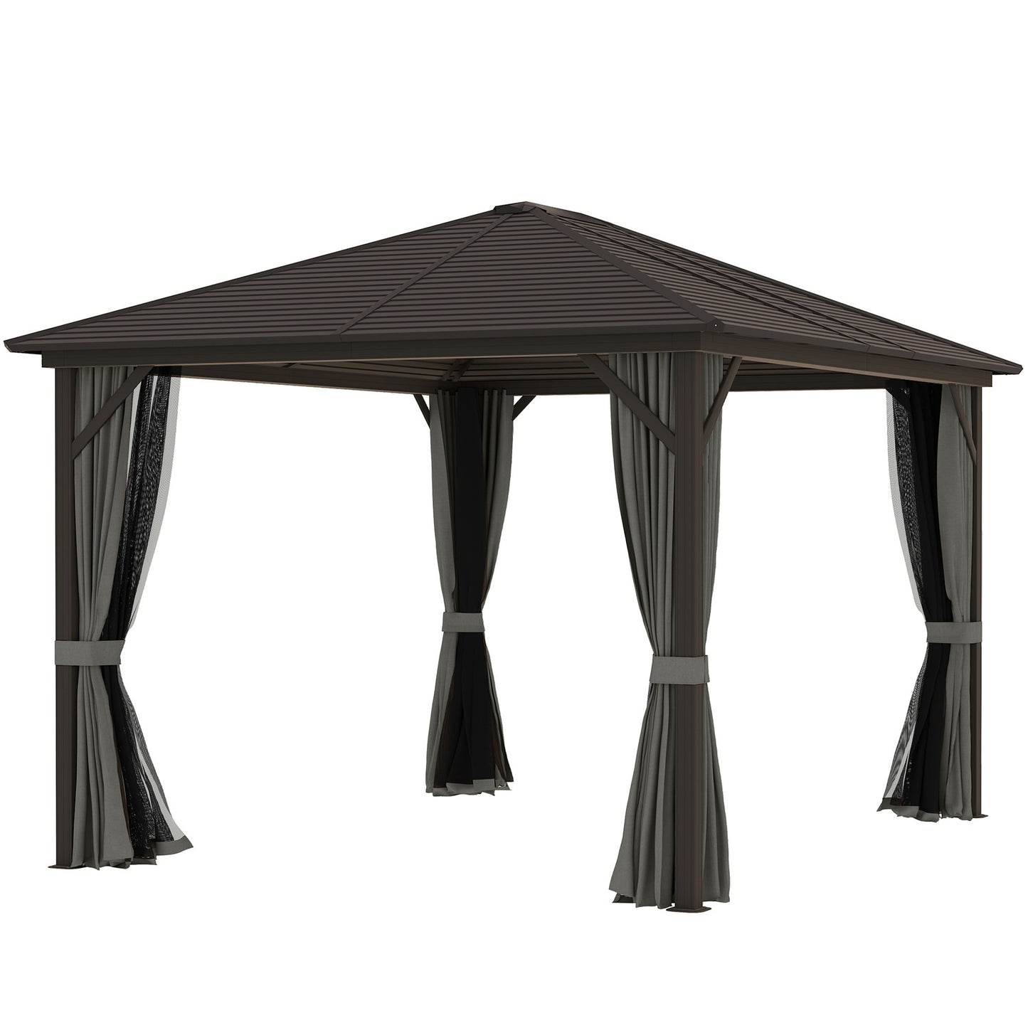 10' x 12' Deluxe Hardtop Gazebo with Metal Roof, Aluminum Frame Patio Gazebo Garden Sun Shelter Outdoor Pavilion with Curtains and Netting, Grey