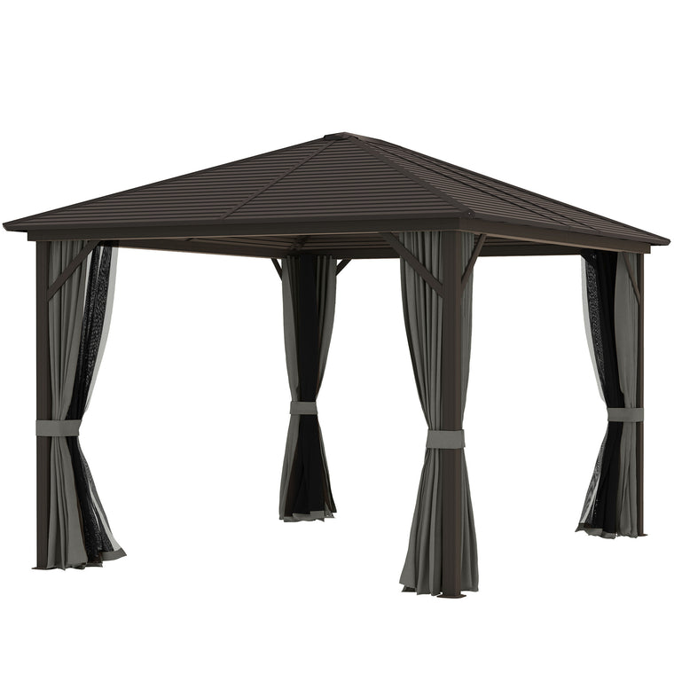 10' x 12' Grey Deluxe Hardtop Gazebo with Curtains & Netting