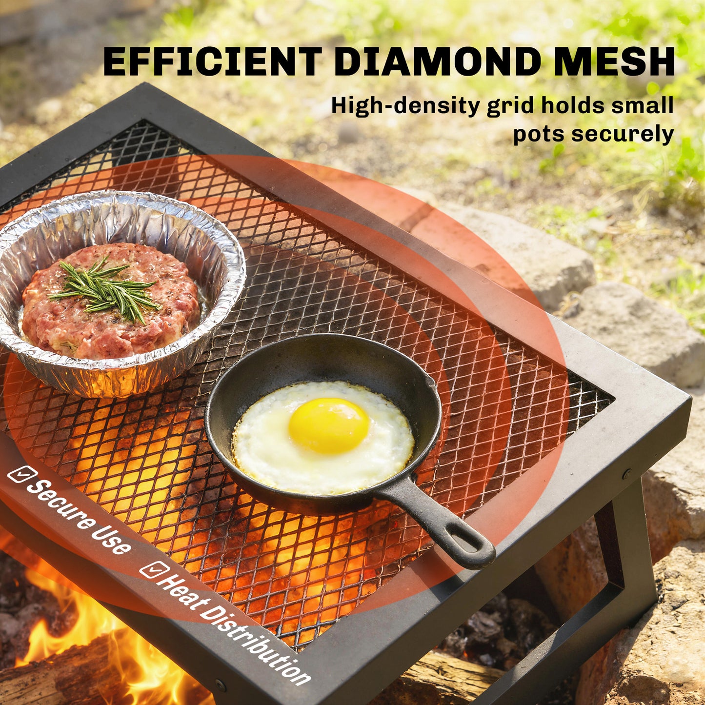 Folding Campfire Grill, 36" x 18" Heavy Duty Carbon Steel Grill Grate with Folding Legs, Black