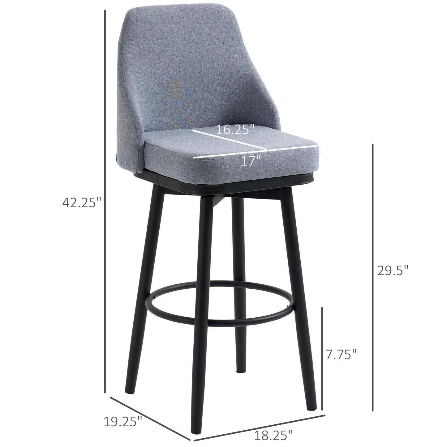 Extra Tall Bar Stools Set of 2, Modern 360° Swivel Barstools, Dining Room Chairs with Steel Legs Footrest, Light Grey