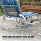 Tanning Chair with Face Hole and Side Table, Folding Outdoor Lounge Chair with Carry Straps, Side Pocket, Blue Stripe
