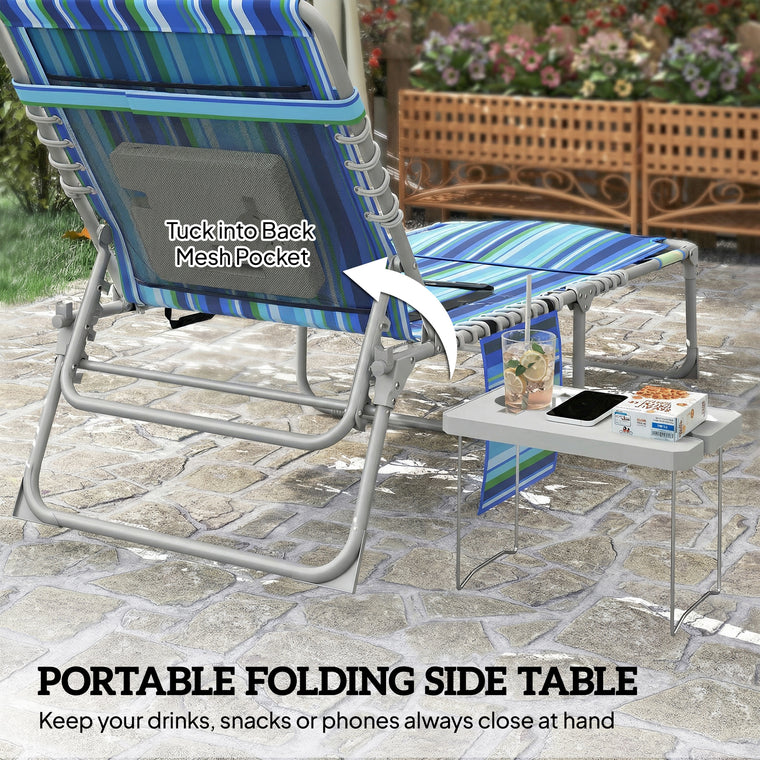 Tanning Chair with Face Hole and Side Table - Blue Stripe