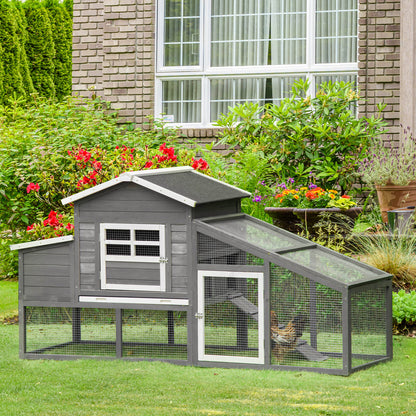 79" Grey Wooden Chicken Coop with Run & Nesting Box