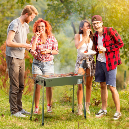 Dark Green Portable Charcoal BBQ Grill with Seasoning Baskets