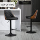 Modern Bar Stools PU Leather Set of 2 Swivel Bar Height Barstools Chairs with Adjustable Height, Round Heavy Metal Base and Footrest, Black