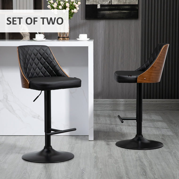 Set of 2 Swivel Adjustable Bar Stools - Black