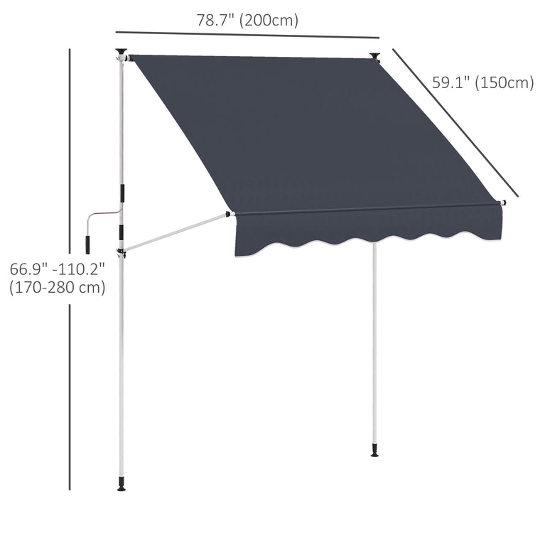 6.6' x 5' Black Retractable Patio Awning with UV Protection