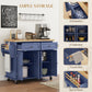 Kitchen Island with Storage, Rolling Trolley Cart with Rubber Wood Top, Spice Rack, Towel Rack, Navy Blue