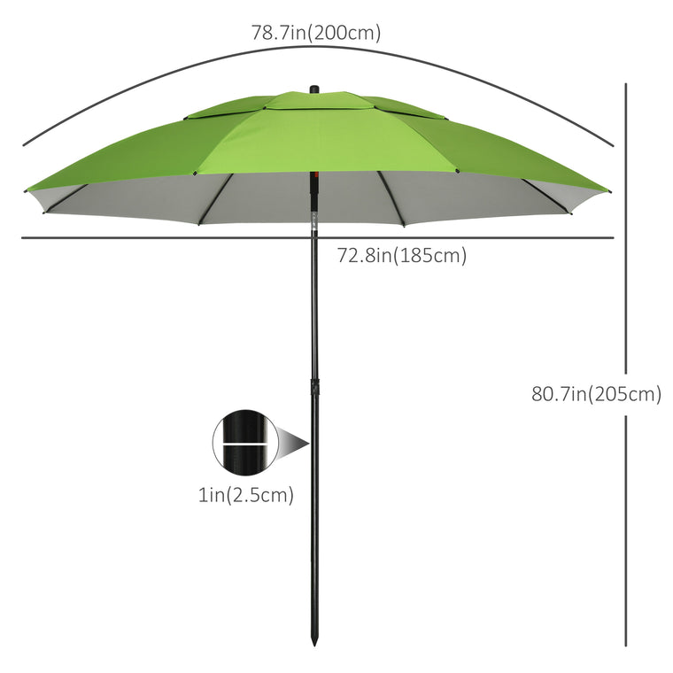 6.6ft Green Arched Beach Umbrella with Steel Frame & Carry Bag
