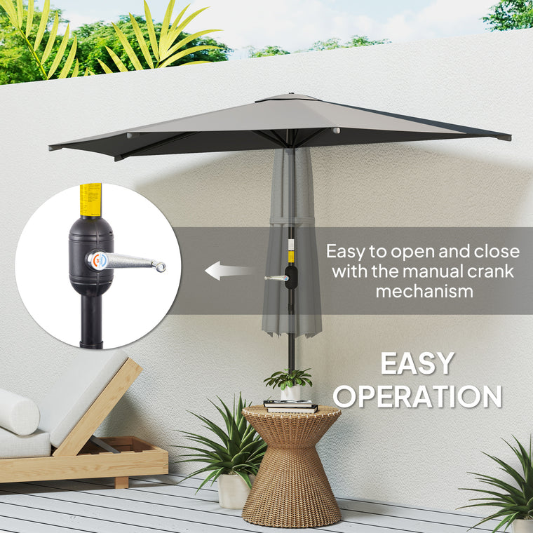 9.8ft Dark Grey Semi Round Half Umbrella with Top Vent