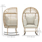Oversized Rocking Chair, Indoor Outdoor Egg Chair w/ Thickened Cushions, Wicker Patio Lounger for Porch, Balcony, Beige