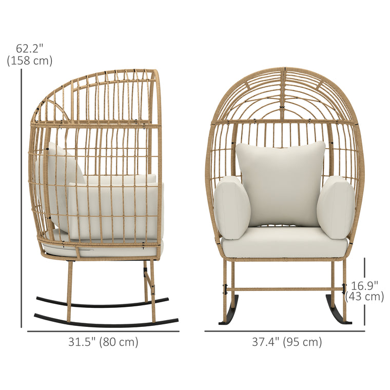 Oversized Wicker Rocking Egg Chair with Thick Cushions