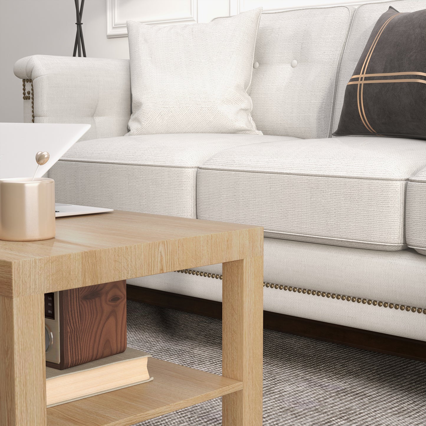 2 Tier Coffee Table with Storage Shelf, Rectangular Center Table for Living Room, Home Office Furniture Nature Wood