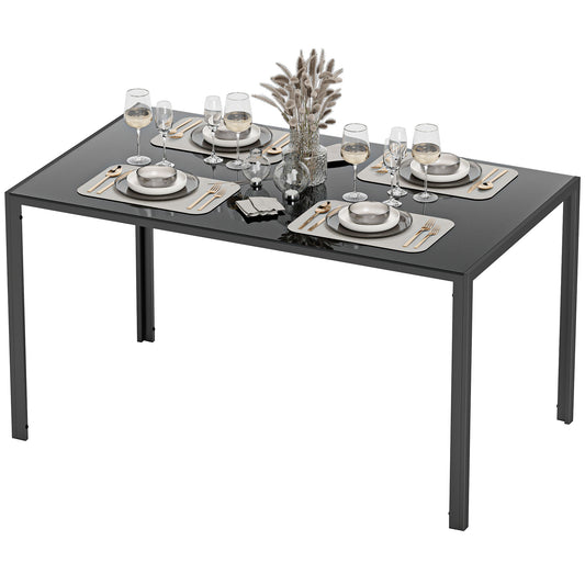 Rectangular Dining Table for 4 with Glass Top - Black