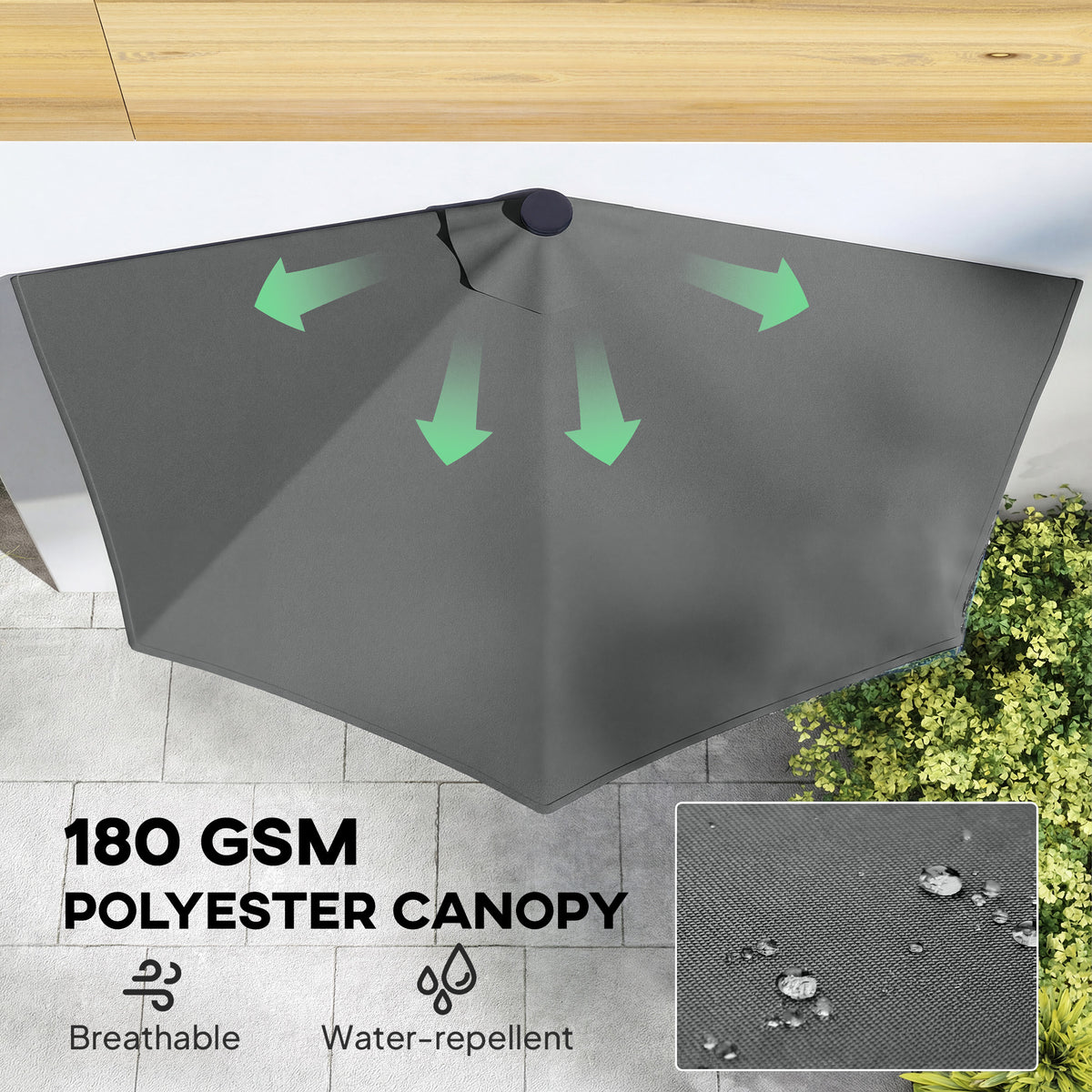 9ft Dark Grey Half Patio Umbrella with Solar LED Lights
