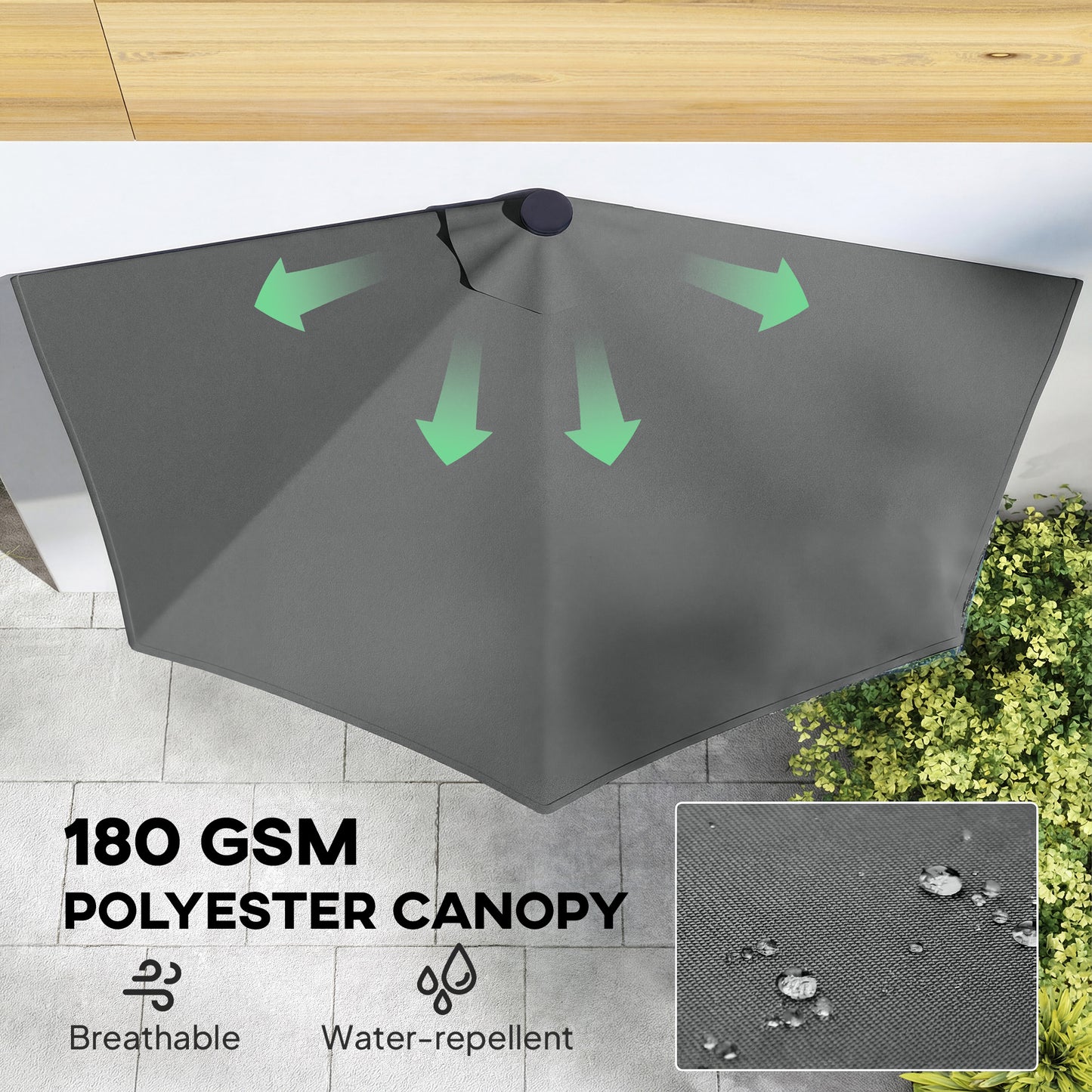 9ft Dark Grey Half Patio Umbrella with Solar LED Lights