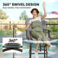 Outdoor Bar Stools Set of 2, Swivel Bar Height Chairs with High Back, Curved Armrests and Steel Frame, Mixed Grey