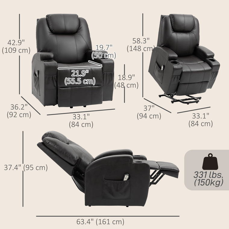 PU Leather Power Lift Recliner with High Back