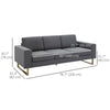 3-Seater Linen Sofa with Steel Legs - Dark Grey