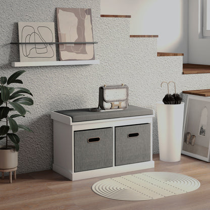 Cushioned Shoe Storage Bench with 2 Fabric Drawers - White