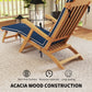 Folding Patio Lounge Chair with Padded Cushion, Acacia Wood Patio Lounger Recliner with Footrest for Garden, White