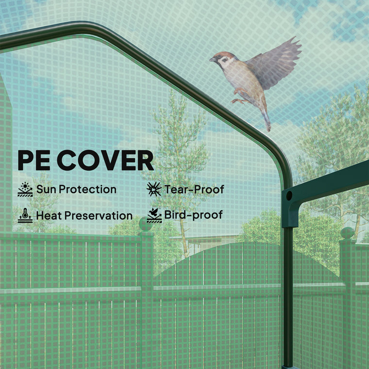 Green Portable Greenhouse with 4-Tier Shelves & PE Cover