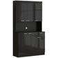 71" Kitchen Pantry Storage Cabinet, Storage Buffet with Hutch, Adjustable Shelves for Living Room, High Gloss Black