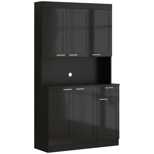 71" Kitchen Pantry Storage Cabinet with Hutch - High Gloss Black